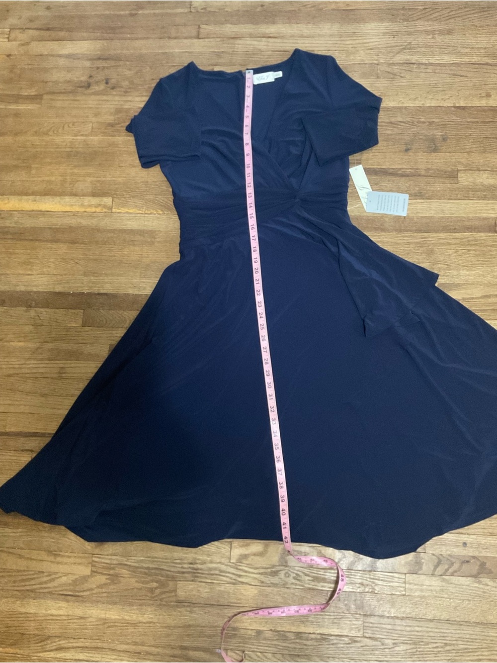 Eliza J Navy Blue Faux Wrap Maxi Dress Size 14 NWT 3/4 Sleeve Ruched Waist Forma - Picture 9 of 9